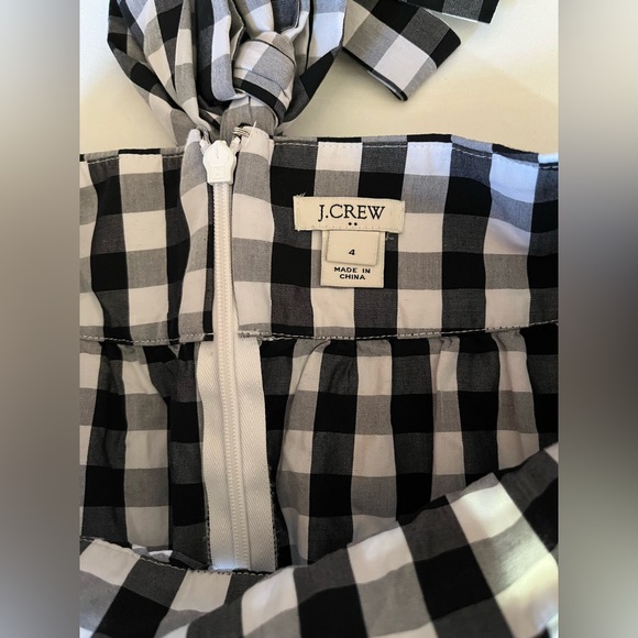 J. Crew Gingham checkered black and white midi skirt tie waist tiered size 4 - Picture 2 of 5